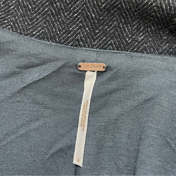 Free People Tweed Blazer Jacket Puff Sleeve Lined Gray Tweed Herringbone Sz 0 - Picture 9 of 12